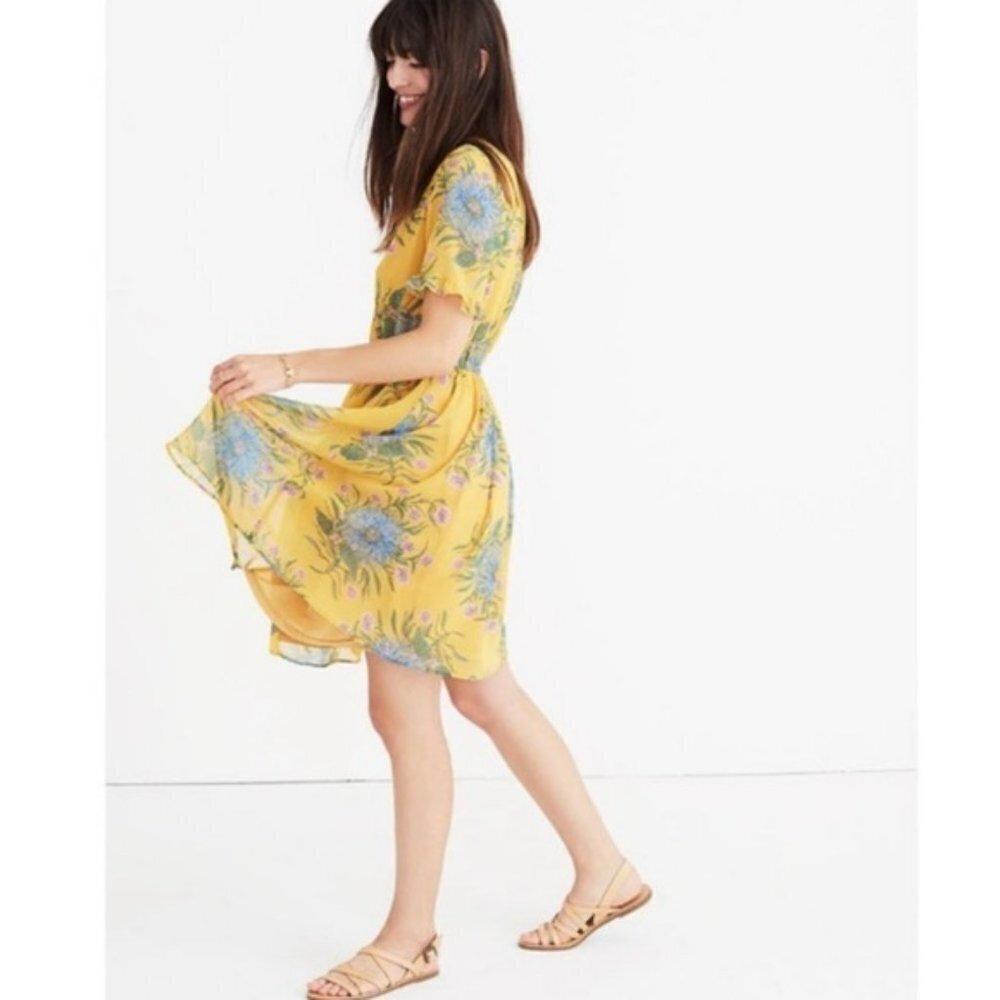Madewell Sweetgrass Ruffle Sleeve Mini Dress in Painted Blooms Yellow & Blue 6 - Picture 4 of 16